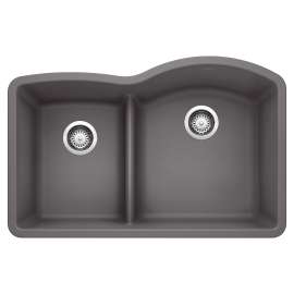 Diamond SILGRANIT 32" 40/60 Reverse Double Bowl Undermount Kitchen Sink with Low Divide - Cinder, 441600