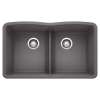 Diamond SILGRANIT 32" 50/50 Double Bowl Undermount Kitchen Sink with Low Divide - Cinder, 442071
