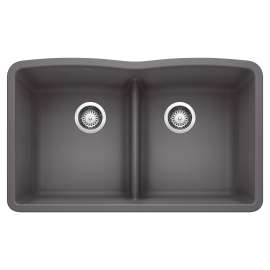 Diamond SILGRANIT 32" 50/50 Double Bowl Undermount Kitchen Sink with Low Divide - Cinder, 442071