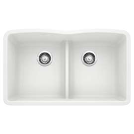 Diamond SILGRANIT 32" 50/50 Double Bowl Undermount Kitchen Sink with Low Divide - White, 442074
