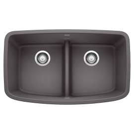 Valea SILGRANIT 32" 50/50 Double Bowl Undermount Kitchen Sink with Low Divide - Cinder, 442196