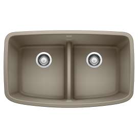 Valea SILGRANIT 32" 50/50 Double Bowl Undermount Kitchen Sink with Low Divide - Truffle, 442197