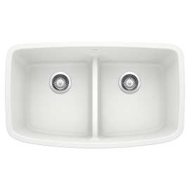 Valea SILGRANIT 32" 50/50 Double Bowl Undermount Kitchen Sink with Low Divide - White, 442199