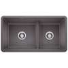Precis SILGRANIT 33" 60/40 Reversible Double Bowl Undermount Kitchen Sink with Low Divide - Cinder, 442521