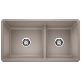 Precis SILGRANIT 33" 60/40 Reversible Double Bowl Undermount Kitchen Sink with Low Divide - Truffle, 442522
