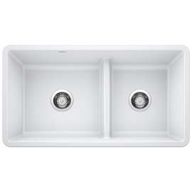 Precis SILGRANIT 33" 60/40 Reversible Double Bowl Undermount Kitchen Sink with Low Divide - White, 442524