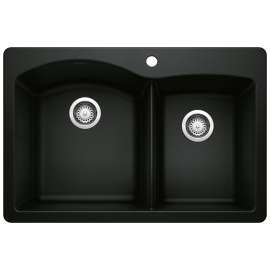 Diamond SILGRANIT 33" 60/40 Double Bowl Dual Mount Kitchen Sink - Coal Black, 442908