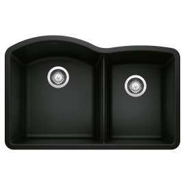 Diamond SILGRANIT 32" 60/40 Double Bowl Undermount Kitchen Sink - Coal Black, 442909