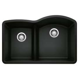 Diamond SILGRANIT 32" 40/60 Reverse Double Bowl Undermount Kitchen Sink with Low Divide - Coal Black, 442911