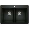Diamond SILGRANIT 33" 50/50 Double Bowl Dual Mount Kitchen Sink - Coal Black, 442912
