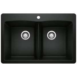 Diamond SILGRANIT 33" 50/50 Double Bowl Dual Mount Kitchen Sink - Coal Black, 442912