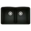 Diamond SILGRANIT 32" 50/50 Double Bowl Undermount Kitchen Sink with Low Divide - Coal Black, 442914