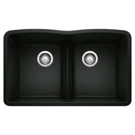 Diamond SILGRANIT 32" 50/50 Double Bowl Undermount Kitchen Sink with Low Divide - Coal Black, 442914