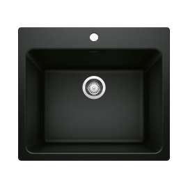 Liven SILGRANIT 25" Single Bowl Dual Mount Laundry Sink - Coal Black, 442924