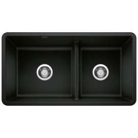 Precis SILGRANIT 33" 60/40 Reversible Double Bowl Undermount Kitchen Sink with Low Divide - Coal Black, 442925