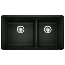 Precis SILGRANIT 33" 60/40 Double Bowl Undermount Kitchen Sink - Coal Black, 442926
