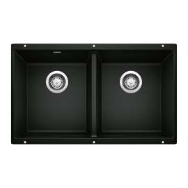 Precis SILGRANIT 29" 50/50 Double Bowl Undermount Kitchen Sink - Coal Black, 442927