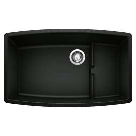 Performa Cascade SILGRANIT 32" Single Bowl Undermount Kitchen Sink with Colander - Coal Black, 442936