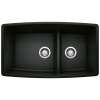Performa SILGRANIT 33" 60/40 Double Bowl Undermount Kitchen Sink with Low Divide - Coal Black, 442939