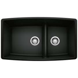 Performa SILGRANIT 33" 60/40 Double Bowl Undermount Kitchen Sink with Low Divide - Coal Black, 442939