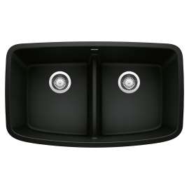 Valea SILGRANIT 32" 50/50 Double Bowl Undermount Kitchen Sink with Low Divide - Coal Black, 442940
