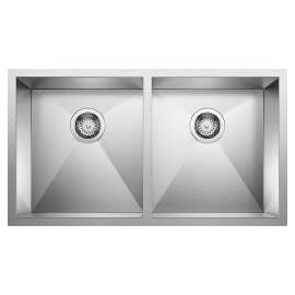 Quatrus R0 32" 50/50 Double Bowl Undermount Stainless Steel Kitchen Sink, 443053