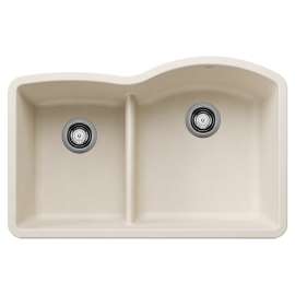 Diamond SILGRANIT 32" 40/60 Reverse Double Bowl Undermount Kitchen Sink with Low Divide - Soft White, 443066