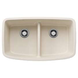 Valea SILGRANIT 32" 50/50 Double Bowl Undermount Kitchen Sink with Low Divide - Soft White, 443089