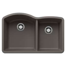 Diamond SILGRANIT 32" 60/40 Double Bowl Undermount Kitchen Sink - Volcano Gray, 443101