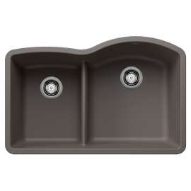 Diamond SILGRANIT 32" 40/60 Reverse Double Bowl Undermount Kitchen Sink with Low Divide - Volcano Gray, 443103