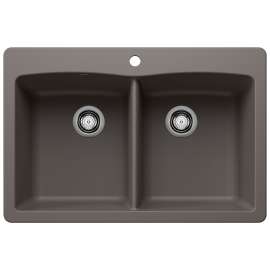 Diamond SILGRANIT 33" 50/50 Double Bowl Dual Mount Kitchen Sink - Volcano Gray, 443104