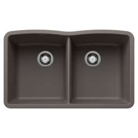 Diamond SILGRANIT 32" 50/50 Double Bowl Undermount Kitchen Sink - Volcano Gray, 443105