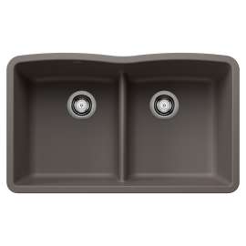 Diamond SILGRANIT 32" 50/50 Double Bowl Undermount Kitchen Sink with Low Divide - Volcano Gray, 443106