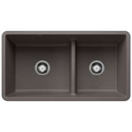Precis SILGRANIT 33" 60/40 Reversible Double Bowl Undermount Kitchen Sink with Low Divide - Volcano Gray, 443117