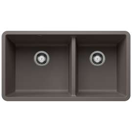 Precis SILGRANIT 33" 60/40 Double Bowl Undermount Kitchen Sink - Volcano Gray, 443118