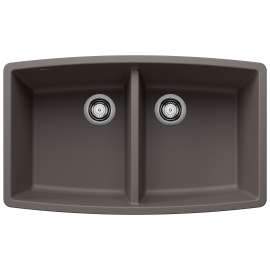 Performa SILGRANIT 33" 50/50 Double Bowl Undermount Kitchen Sink - Volcano Gray, 443123