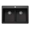 Liven SILGRANIT 33" 50/50 Double Bowl Dual Mount Kitchen Sink with Low Divide - Anthracite, 443203