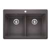 Liven SILGRANIT 33" 50/50 Double Bowl Dual Mount Kitchen Sink with Low Divide - Cinder, 443204