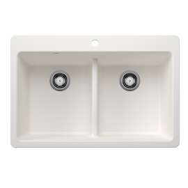Liven SILGRANIT 33" 50/50 Double Bowl Dual Mount Kitchen Sink with Low Divide - White, 443205