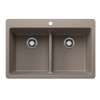 Liven SILGRANIT 33" 50/50 Double Bowl Dual Mount Kitchen Sink with Low Divide - Truffle, 443206