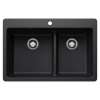 Liven SILGRANIT 33" 60/40 Double Bowl Dual Mount Kitchen Sink with Low Divide - Coal Black, 443210
