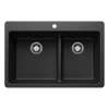 Liven SILGRANIT 33" 60/40 Double Bowl Dual Mount Kitchen Sink with Low Divide - Anthracite, 443211