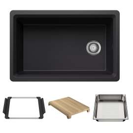 Inteos SILGRANIT 30" Single Bowl Reversible Undermount Workstation Kitchen Sink - Coal Black, 443303
