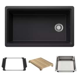 Inteos SILGRANIT 33" Single Bowl Reversible Undermount Workstation Kitchen Sink - Coal Black, 443311