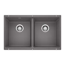 Precis SILGRANIT 29" 50/50 Double Bowl Undermount Kitchen Sink - Cinder, 519050