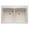 22-In X 33-In Double-Basin Granite Drop-In Or Undermount 2-Hole Residential Kitchen Sink in Biscuit