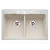 22-In X 33-In Double-Basin Granite Drop-In Or Undermount 3-Hole Residential Kitchen Sink in Biscuit