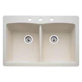 22-In X 33-In Double-Basin Granite Drop-In Or Undermount 3-Hole Residential Kitchen Sink in Biscuit