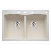 22-In X 33-In Double-Basin Granite Drop-In Or Undermount 4-Hole Residential Kitchen Sink in Biscuti