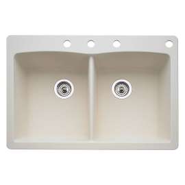 22-In X 33-In Double-Basin Granite Drop-In Or Undermount 4-Hole Residential Kitchen Sink in Biscuti